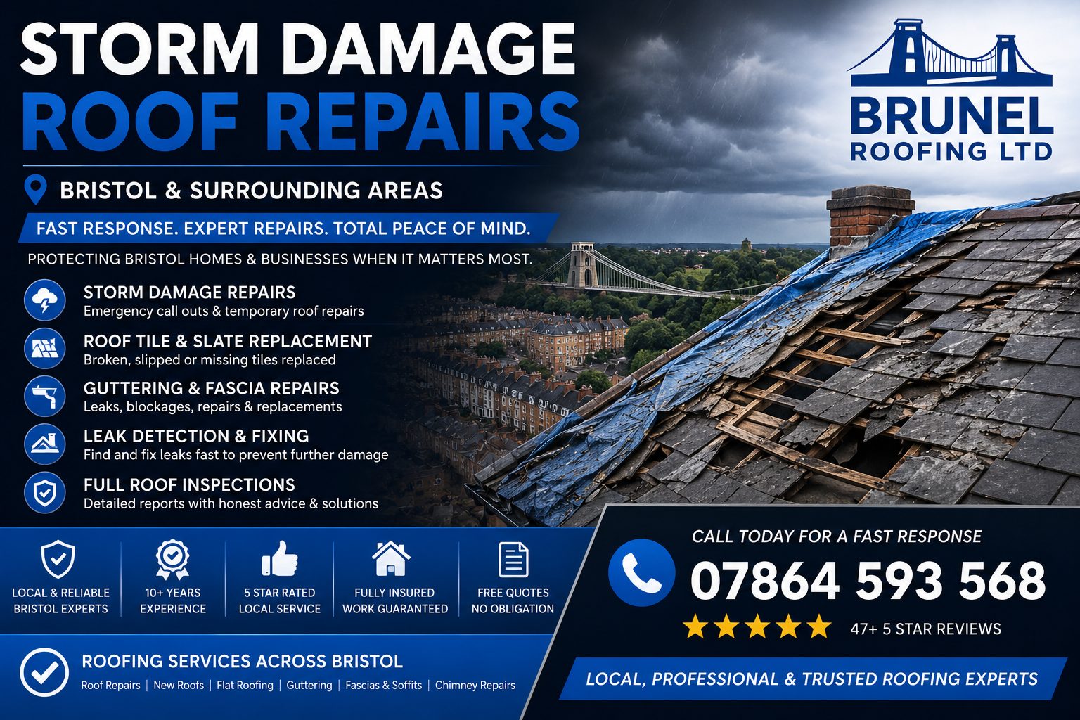 Storm Damage Roof Repairs in Bristol — Brunel Roofing Bristol